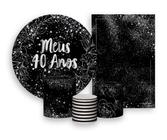 Kit 2 Painéis De Festa + Trio De Capas Cilindro - Folhagens Efeito Brilhos Meus 40 Anos Prateado 015