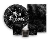 Kit 2 Painéis De Festa + Trio De Capas Cilindro - Folhagens Efeito Brilhos Meus 45 Anos Prateado 014