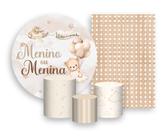 Kit 2 Painéis De Festa + Trio De Capas Cilindro - Ursinho Bege Revelação Menino ou Menina 011