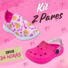 Kit 2 Pares Babuche Tênis Calce Fácil Infantil Menina Princess Confortável Escolar Macio Volta as Aulas