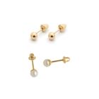 Kit 2 pares Brincos de Ouro 18K Bolinha e Pérola natural de 3mm - Meu Primeiro Brinco Recém Nascida