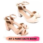 kit 2 pares sandalia salto grosso bloco baixo saltinho confortavel