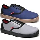Kit 2 Pares Sapatênis Basico Masculino com Recortes e Cadarço Sola Costurada