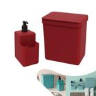 Kit 2 Pçs Cozinha Lixeira 2,5L Dispenser Porta Detergente Líquido Single Pia Vermelho - Coza