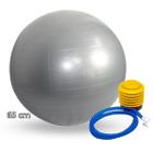 Kit 2 peças: bola ginástica 65cm cinza e bomba para encher