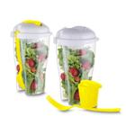 Kit 2 Peças Copo 800ml P/ Salada Fitness Porta Molho E Garfo