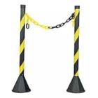 Kit 2 Pedestal de Sinalização 95cm e 3 Mts de Corrente Zebrado Preto e Amarelo - Plastcor