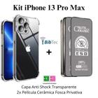 Kit 2 Películas Cerâmica Fosca Privacidade + Capa Capinha Transparente para Iphone 13 Pro Max