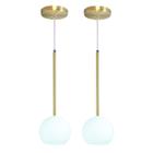 Kit 2 Pendente Lux Dourado Globo Vidro Branco Fosco + Led