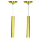 kit 2 Pendente Tubo Cilindro Alumínio Dourado 30Cm + Led 6k