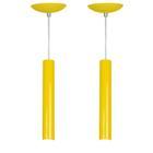 kit 2 Pendente Tubo Cilindro Amarelo 30Cm + Led 3k