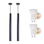 Kit 2 Pendente Tubo Preto 50cm Canopla 6cm LED Branco Frio - Iluminar Ambiente