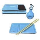 Kit 2 Pessoas para Sushi com Divisória para Shoyu Porcelana Azul Servir Comida Japonesa - Prattos