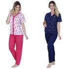 Kit 2 Pijama calça e blusa manga curta Aberto De Botão Amamentação Idoso Pós Cirurgia Pós Parto