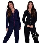 Kit 2 Pijama de Inverno com Gola com Botões Amamentação Calça - KIT 2 MAYARA PRETO E MARINHO