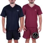 Kit 2 Pijama Masculino Manga e Short Curto Verão - KIT 2 DAVI PRETO VINHO