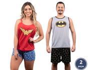 Kit 2 Pijamas Adultos Casal Batman Mulher Maravilha