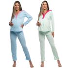 Kit 2 Pijamas Feminino Longo Para Gestantes Com Botões