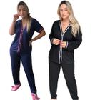 Kit 2 Pijamas Femininos Aberto De Botões Inverno Manga Longa