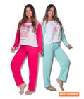 Kit 2 Pijamas Femininos  Inverno manga longa Fechado calça comprida confortável malha macia Qualidad