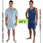 Kit 2 Pijamas Masculino Adulto Curto Camisa e Short + Regata E Short