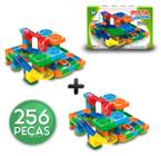 Kit 2 Pista Labirinto com Bolinhas de Gude 128 Peças Brinquedo Blocos de Montar