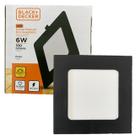 Kit 2 Plafon Quadrado Embutir 6w Preto 12x12 Branco Quente 3000K