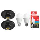 Kit 2 Plafonier Decorativo De Teto Soquete De Porcelana E27 Plafon Preto Com 2 Lampada De Led 15W Luz Amarela Autovolt