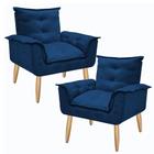 Kit 2 Poltrona Decorativa Opala Retrô Suede Azul Marinho para Sala de Estar Luxo Escritório Quarto