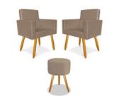 Kit 2 Poltrona Nina com Puff Redondo para Sala Recepção Escritório Consultório