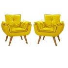 Kit 2 Poltrona Suede Amarelo Cadeira Decorativa Opala Sala Recepção Pés Imbuia - Bela Decor