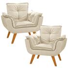 Kit 2 Poltrona Suede Creme Cadeira Decorativa Opala Sala Recepção Pés Imbuia - Bela Decor