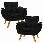 Kit 2 Poltrona Suede Preto Cadeira Decorativa Opala Sala Recepção Pés Imbuia - Bela Decor
