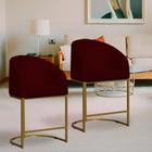 Kit 2 Poltronas Banqueta Decorativa Base Metal Mia Suede Bordo - LM DECOR