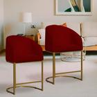 Kit 2 Poltronas Banqueta Decorativa Base Metal Mia Suede Vermelho - LM DECOR