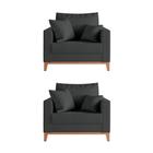 Kit 2 Poltronas Beny Decorativa com 2 Almofadas Veludo Cinza Base em Madeira Maciça