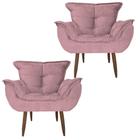 Kit 2 Poltronas Cadeiras Decorativas Opala Suede Rosa