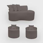 Kit 2 Poltronas Com Sofá Curvo 2 Lugares Feijão Forma Orgânica Bouclé - Aliança Decor