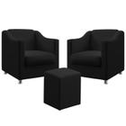 Kit 2 Poltronas Decorativa Alya E Puff Izar Sued Preto Aradecor