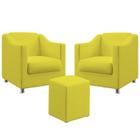 Kit 2 Poltronas Decorativa Alya E Puff Izar Suede Amarelo Aradecor