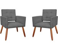 Kit 2 Poltronas Decorativa Camila Suede Cinza Pés Madeira Mz Decor