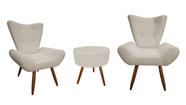 Kit 2 Poltronas Decorativa Emilia + Puff Redondo Suede Bege Pés Madeira Ms Decor