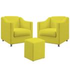 Kit 2 Poltronas Decorativa Estofada Para Sala De Estar Aly E Puff Izar Sued Amarelo Aradecor