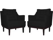 Kit 2 Poltronas Decorativa Juliete Couro Preto Pés Madeira Mz Decor