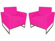 Kit 2 Poltronas Decorativa Leticia Slim Couro Rosa Pink Base Metálica Mz Decor