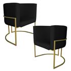 Kit 2 Poltronas Decorativa Luana Base Gold PU Preto - Montanaris Decor - MD MONTANARIS DECOR