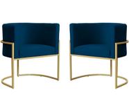 Kit 2 Poltronas Decorativa Luana Veludo Azul Marinho Base Dourada Mz Decor