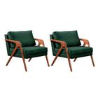 Kit 2 Poltronas Decorativa Mona Premium Veludo Verde e Base Madeira Maciça