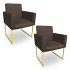 Kit 2 Poltronas Decorativa Nina Suede Marrom Base Metálica Industrial Dourado - Pallazio