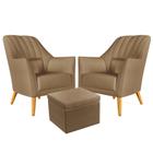 Kit 2 Poltronas Decorativa Orion Bordada com Puff Quasar Sued Capuccino Aradecor